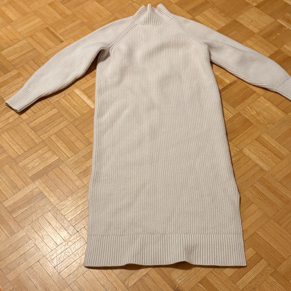 100% Wool & Other Stories Cream Ribbed Turtleneck Sweater Dress